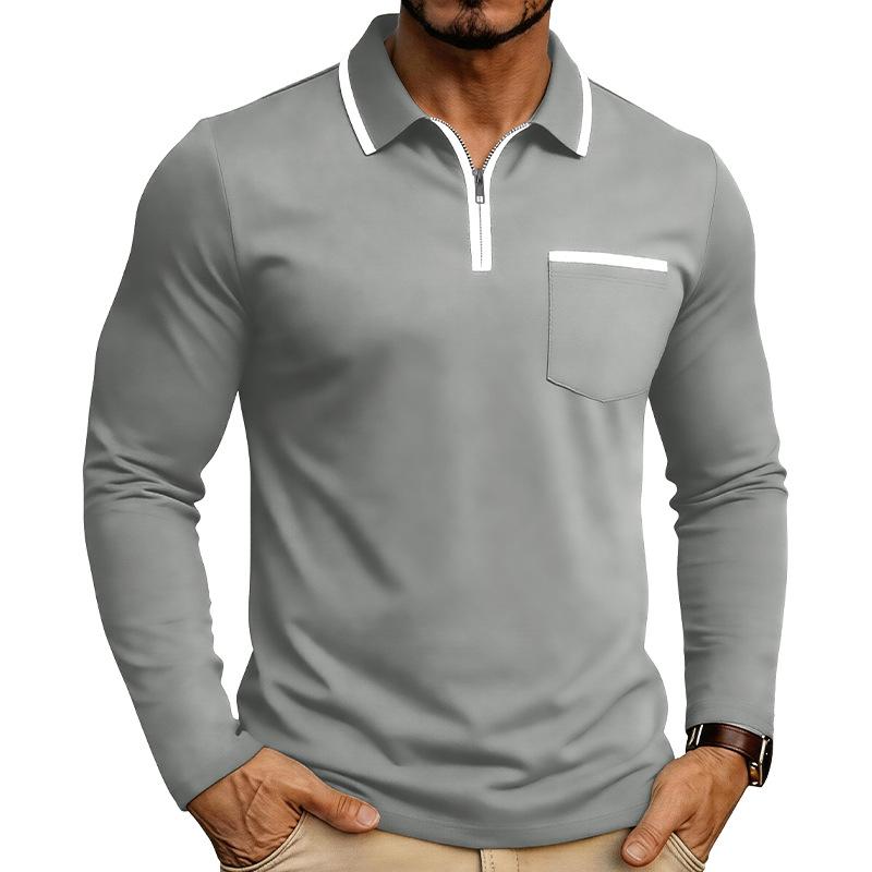 Mens Long Sleeve Polo Shirt Color Block Casual Top
