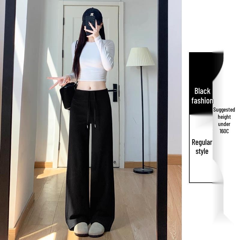 

Женские темно-серые спортивные брюки с высокой посадкой и широкими штанинами - Маленький размер, Слим-фит, Повседневный стиль, Стиль весна/осень 2025 L