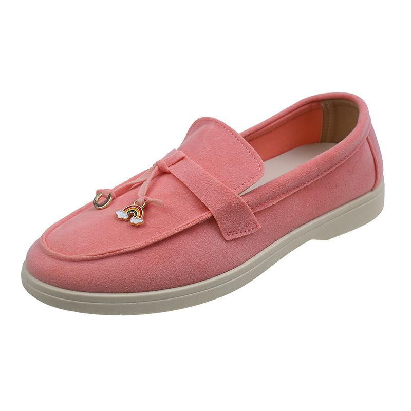 Fashion Spring Walk Loafers Women Flat Shoes Retro Suede Leather Tassel Metal Slip On Lazy Shoes Mules Driving Shoes Causal Moccasins
