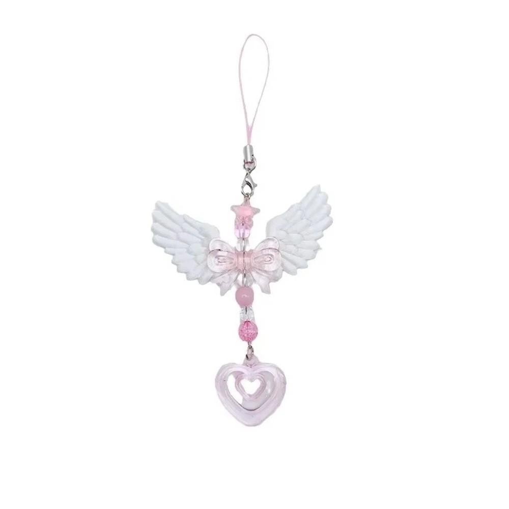 Acrylic Phone Strap Bowknot Love Pendant Ornaments Wings Keychain Bags Decoration розовый