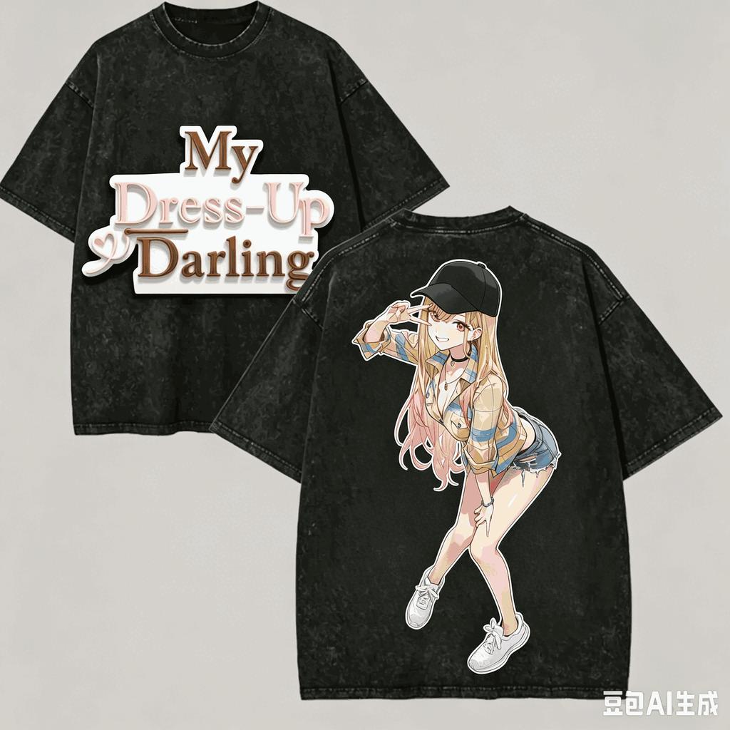 My Anime T-shirt Marin Printed Vintage Washed Oversized Streetwear Summer Cotton Tees Clothes Men Clothing