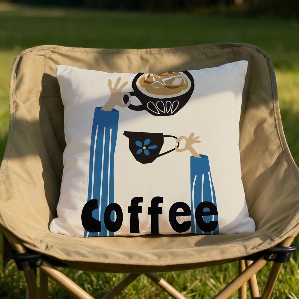Creative Coffee Illustration Cushion Cover Soft Reversible  Durable Pillow Cover  MultiScene Use for Home  Car Daily Comfort