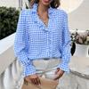Fungus Edge Stand Collar Plaid Long-sleeved Shirt Women Spring Summer Casual Loose Single-breasted Female Versatile Shirt Tops