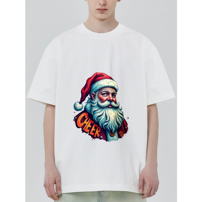Christmas T Shirt Black Santa Claus Cheer Print Holiday Party Wear