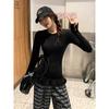 Designed Double-layered Round-neck Long-sleeved Bottoming Shirt with Earrings for Women In Autumn and Winter with T-shirt Slim Fit and Beautiful Top