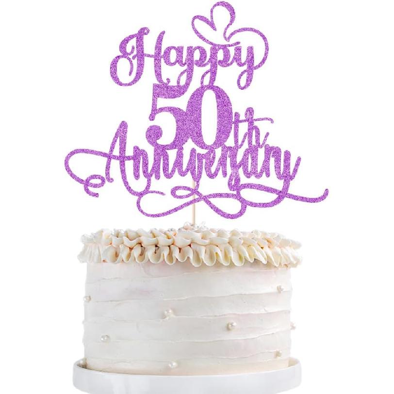 Black Gold Happy 50th Anniversary Cake Toppers- 50 Wedding Anniversary Party Decoration Ideas,Birthday Cake Decorations,50th Anniversary