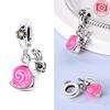 Original Charms Copper Cute Pink Snail Flower Pendants Fit Charms Plata Bracelets For Women Jewelry Making Diy Gifts