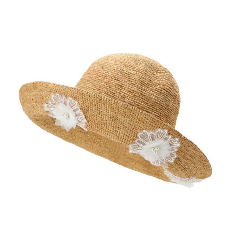 Frühlings- und Sommerdesign Strohhut Spitze Blume rein handgewebter Hut Britischer Sonnenschutz Sonnenhut