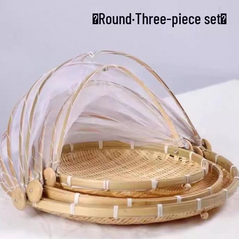 Handmade Bamboo Weaving Tray: Round, No Holes, Ideal for Drying and Storage of Vegetables and More