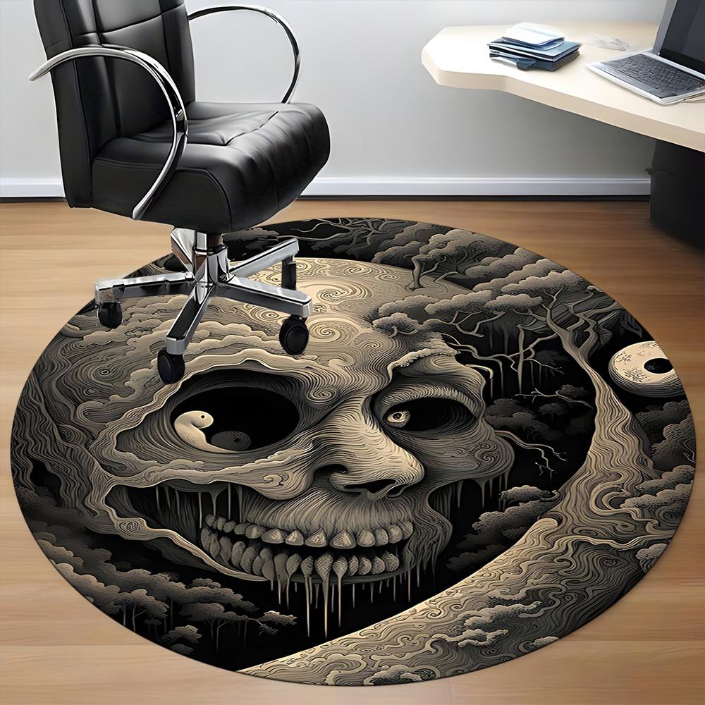 1PC Moon Skull Office Round Area Rug, Mat Suitable For Office, Under Office Chairs Bedroom Living Room Home Decor, Room Deco