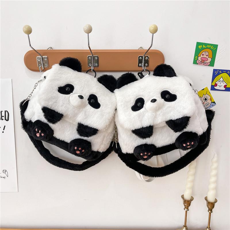 Net Women Cute Panda Plush Shoulder Bag Girl Cartoon Fur Backpack