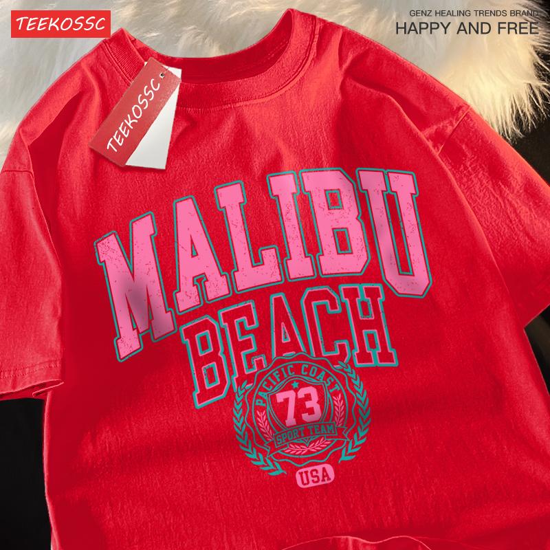 Malibu Beach Simple Letter Printing Print Men Women Top Fashion T Shirt Cotton Loose T-Shirt Casual O-Neck Clothes Oversize Top