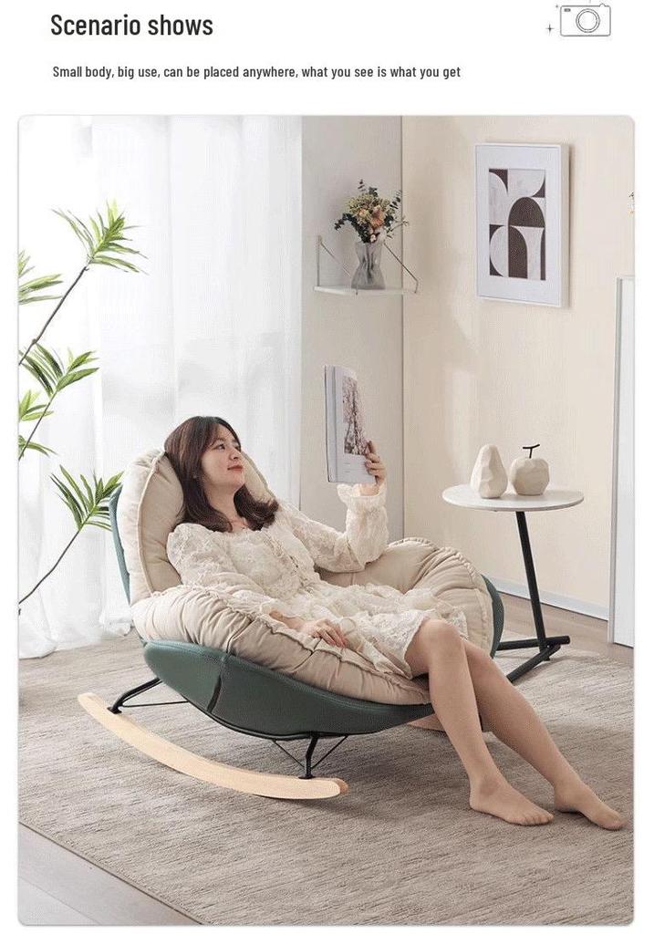 Single Rocking Chair - Comfortable White Sofa for Balcony, Living Room, or Bedroom Leisure.