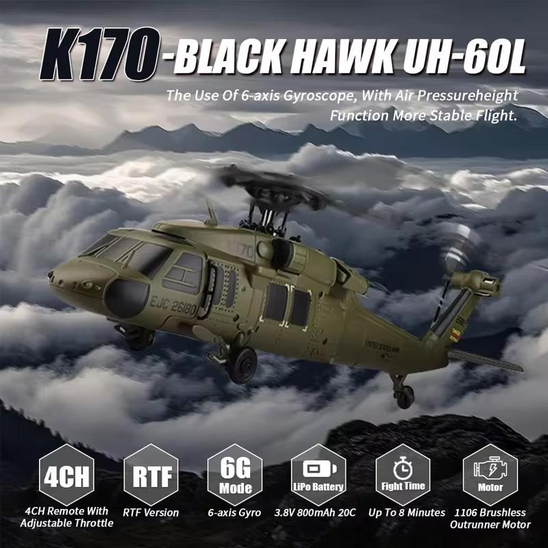WLtoys K170 RC Helicopter 2.4G 6-Aixs Gyroscope 4CH Altitude Hold Optical Flow Remote Control Helicopter Toys Gifts For Children