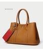 2025 Cowhide Lychee Pattern Garden Bag: Women's Color Block Wide Shoulder Strap Handbag