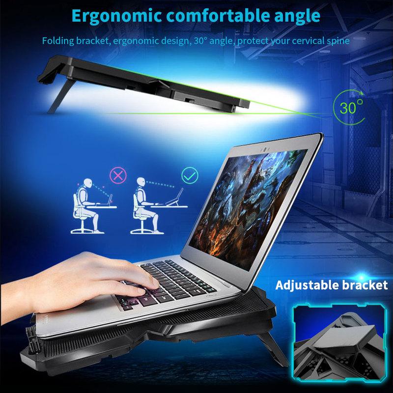 TISHRIC Laptop Cooler Stand 4 Cooling Fans Notebook Cooler Laptop Cooling Pad 2 USB Ports Notebook Stand Radiator For 13-17Inch