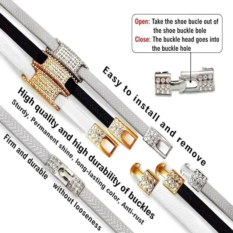 Diamant-Kreuzverschluss Elastische Schnürsenkel ohne Binden Flaches Etikett Schuhe für Damen Herren Schnürsenkel Luxus Bling Intelligente Schnalle AF1 Metall-Schnürsenkel