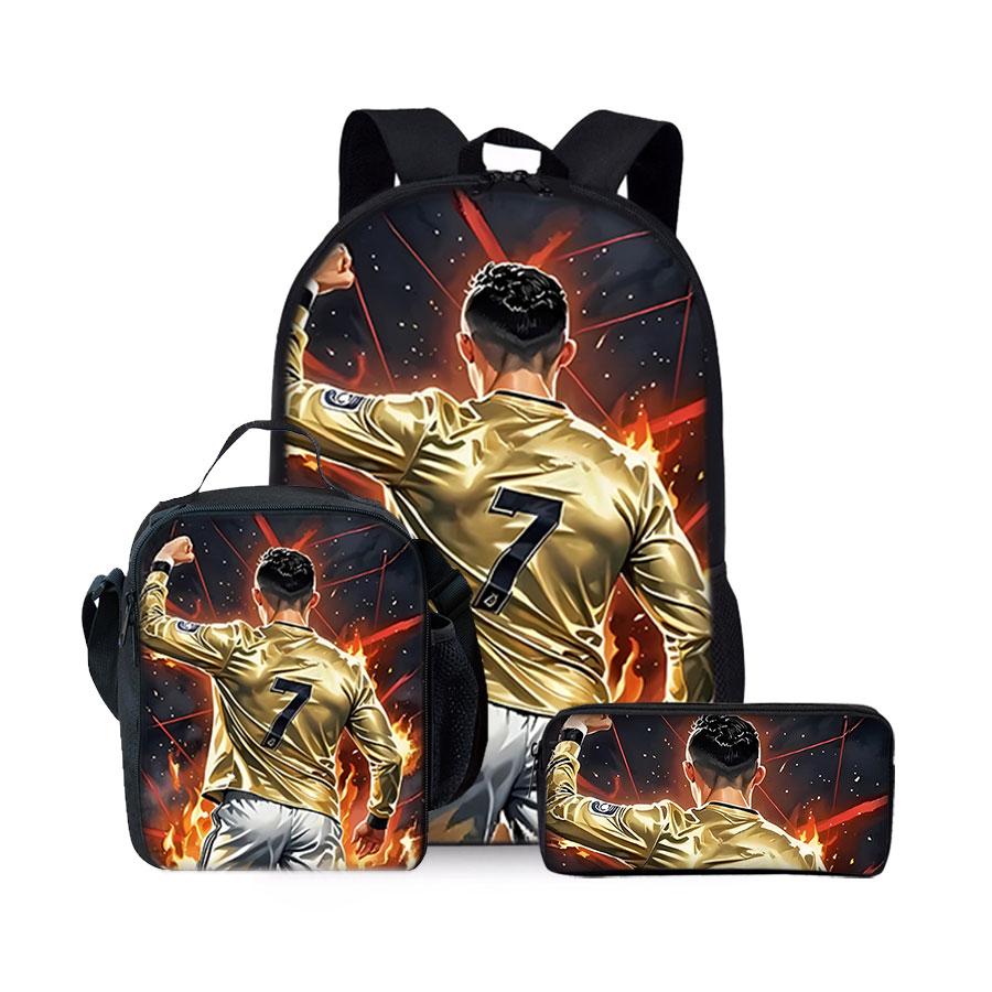Voetbalprint Drie Delige Rugzakset voor Jongens en Meisjes Beste Cadeaus 2D Platte Cartoon Schooltas voor Kinderen