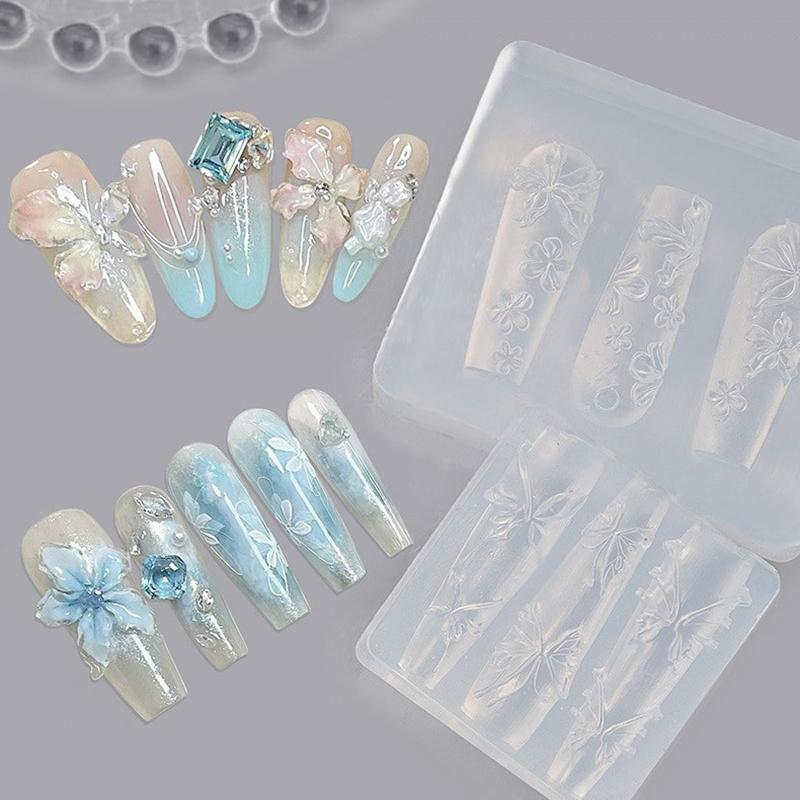 1 Stück Blume Schmetterling Lotus Koi Hirsch 3D Form Nagelkunst Dekorationen Nagelkunst Silikon Schnitzform DIY Design Silikon Nagelform