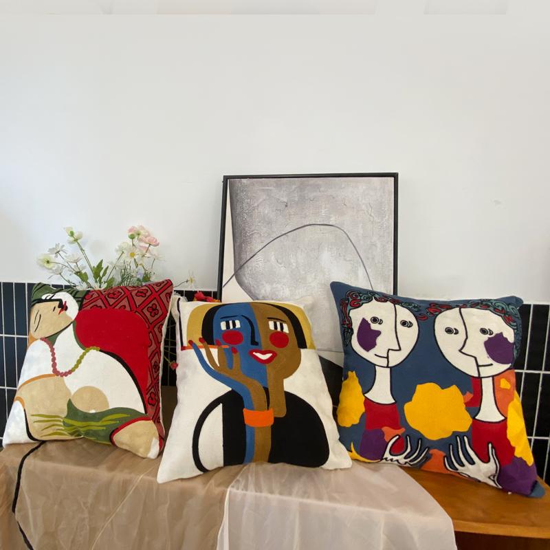 New Style Embroidery Abstract Pillowcase Cushions Covers Picasso Decorative Throw Pillows For Sofa Car  45x45cm