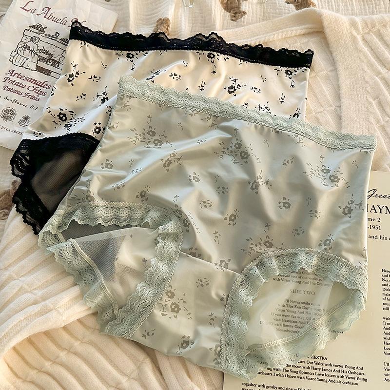 Plus Size Ladies' Retro Bow Flower High Waisted Sexy Lace Breathable Triangular Underwear