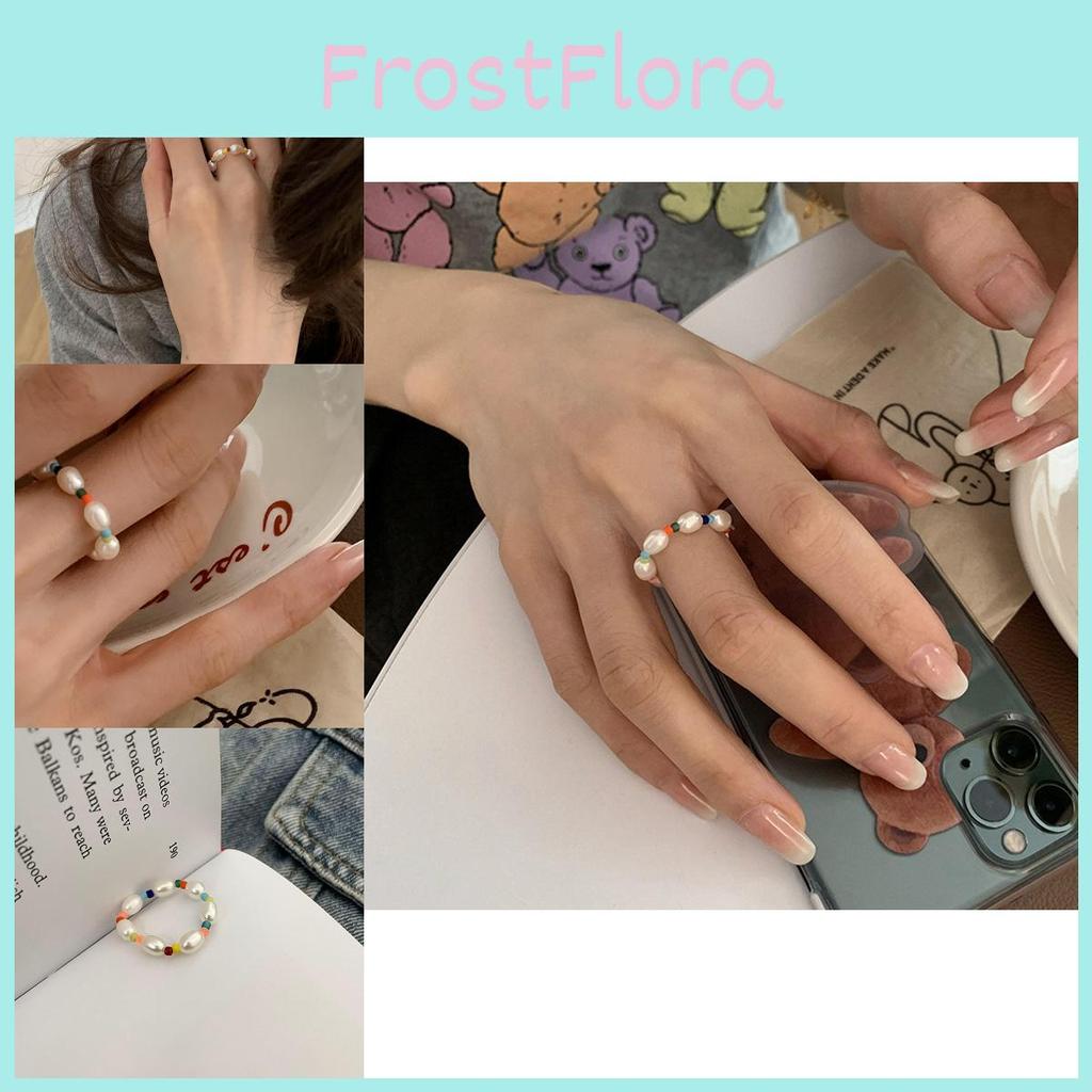 Stylish Korean Ddp Geometric Pearl Ring With Adjustable Elastic Band For Women