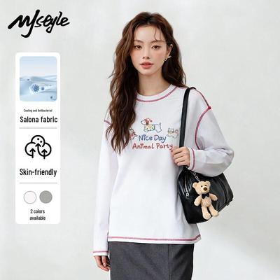 MJ STYLE Women's Puppy Patchwork Long-Sleeve T-Shirt