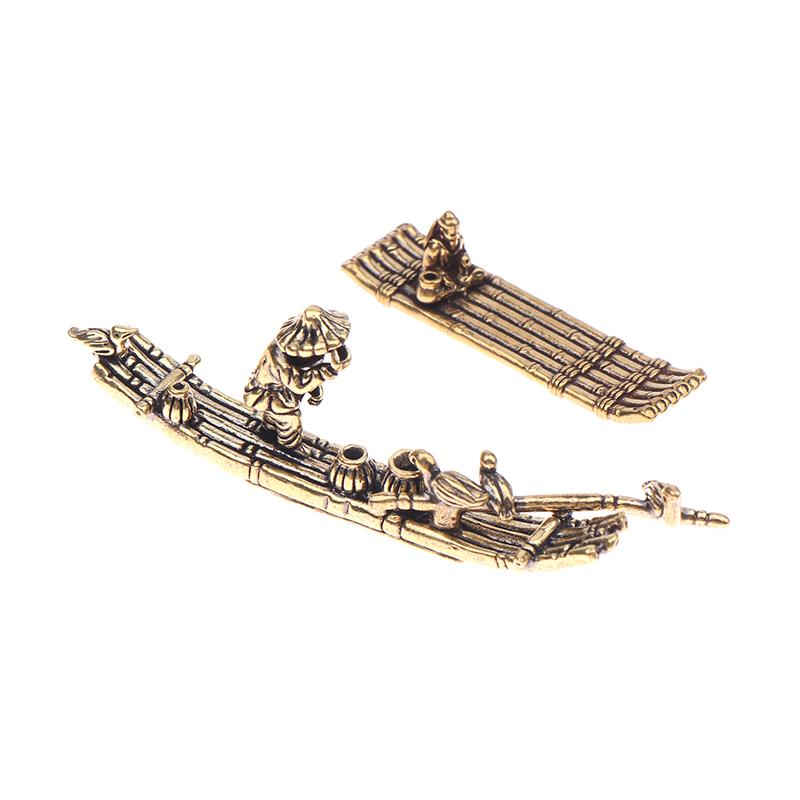 1 Stück Schreibtischornament Antik Messing Bambusfloß Fischerboot Fischer Kunst Modellierung Skulptur Räuchergefäß Dekoration