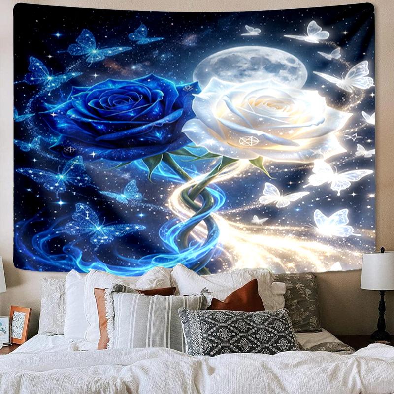 Glowing Butterflies And Roses Tapestry Room Decoration Wall Hanging for Living Room Bedroom, dormitory, Birthday and Christmas gifts