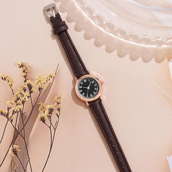 Women Round Dial Watch with Faux Leather Strap Casual Formal Watch Quartz Analog Wristwatch Gift for Birthday Christmas