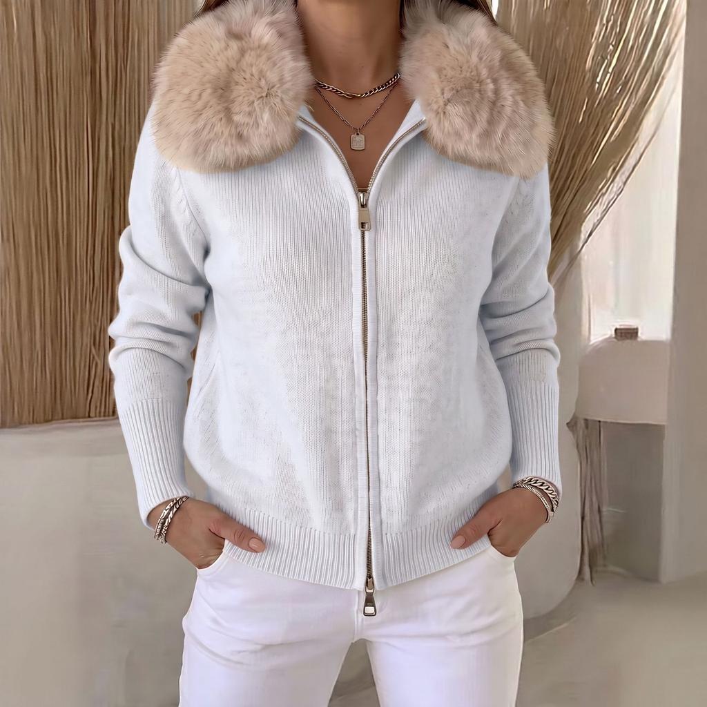 Cardigan lavorato a maglia da donna con zip e colletto per Autunno Inverno