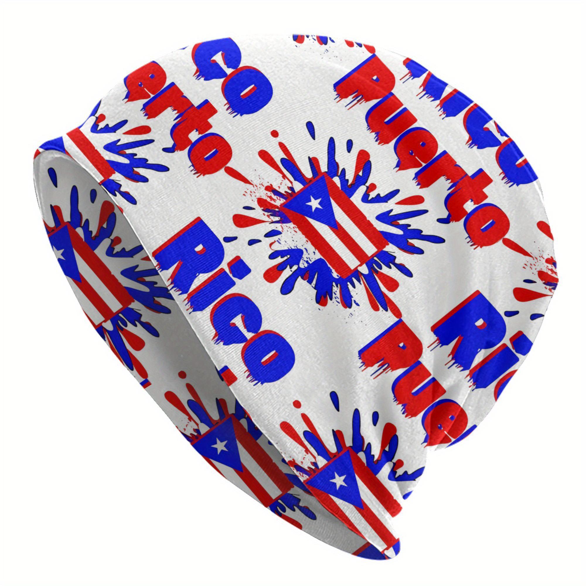 Biihudu Puerto Rico Pride Beanie Hat - Go Puerto Rico Flag Colors (Red, Blue, White), Lightweight Stretchy Puerto Rican Flag Des One Size