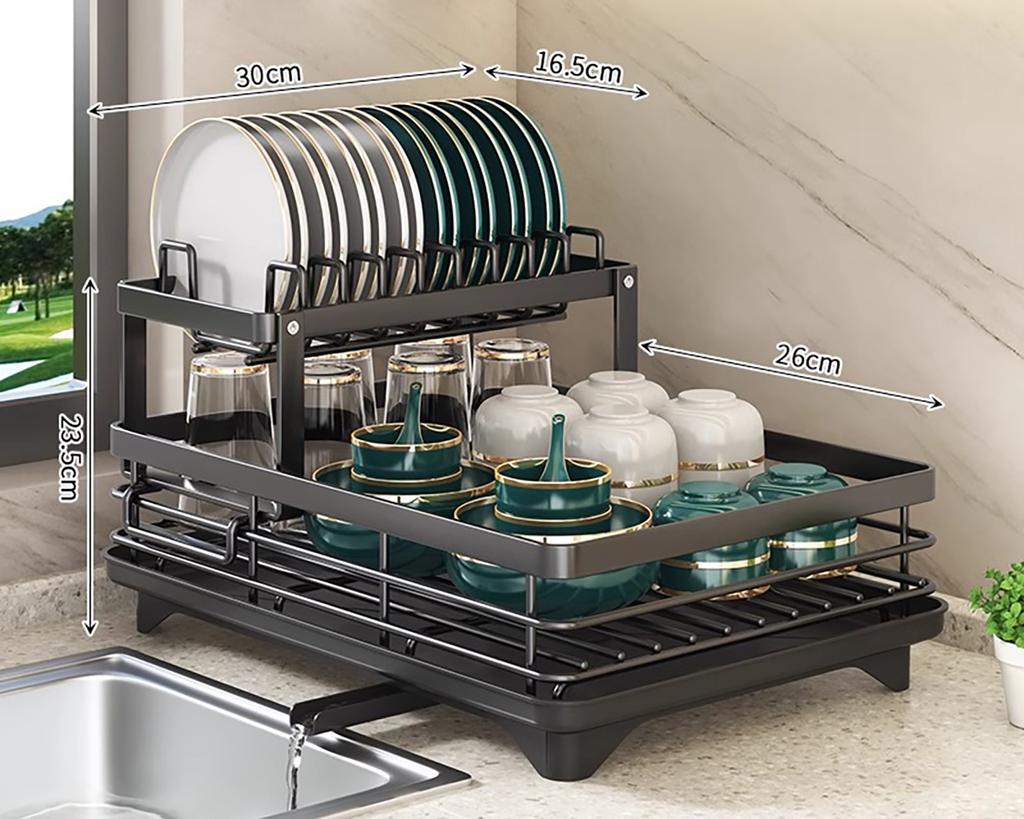 Dish Rack, Large Capacity Dish Drying Rack With Draining Board, Double Layer Detachable Dish Storage Organizer For Dishes, Cups