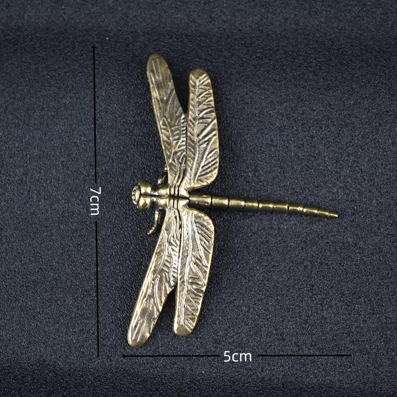 Vintage mosazná figurka vážky - Dekorace na stůl domova a kanceláře ve starožitném stylu, Kreativní čajové zvířátko pro sběratele