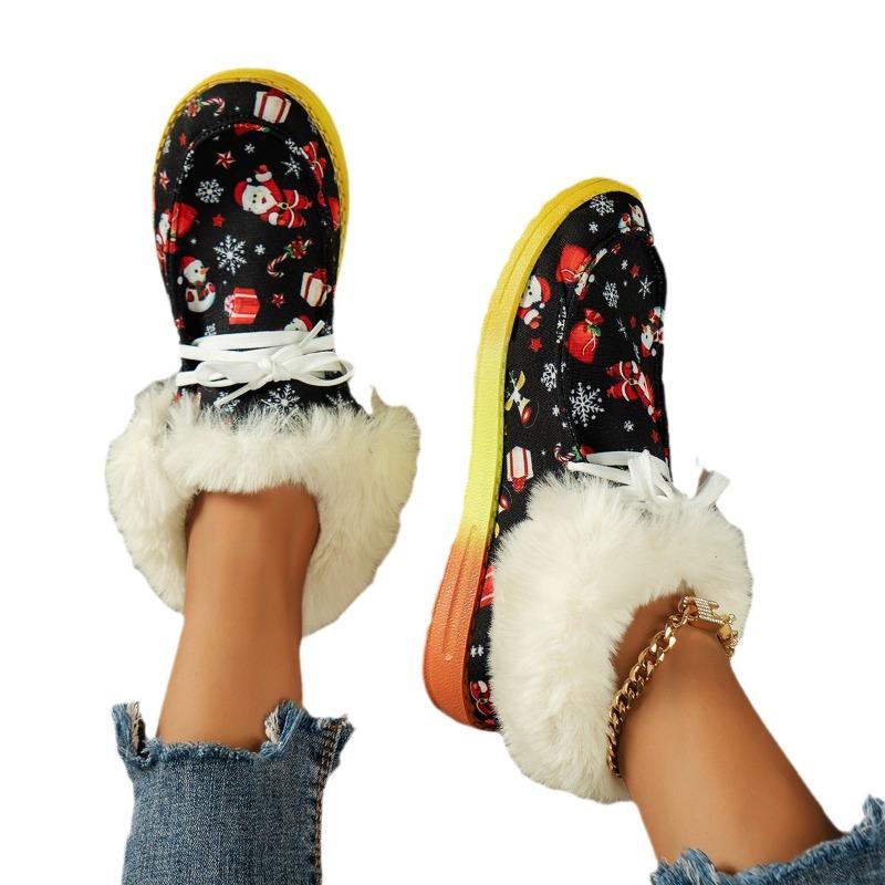 New large size cotton shoes women's snowflake Santa Claus flat casual shoes autumn and winter single shoes