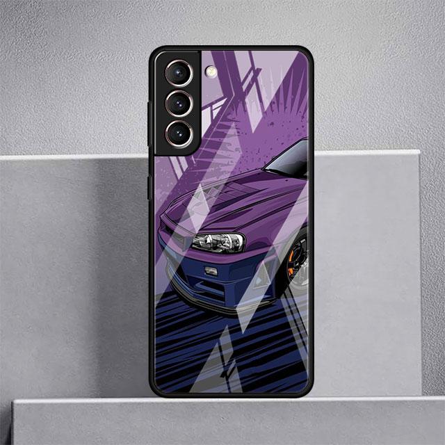 Carcasă din sticlă cu benzi desenate din Japonia JDM pentru mașini sport pentru Samsung Galaxy S22 S20 FE S21 Plus Husă pentru telefon S10 5G S9 Note 20 Ultra 10 Lite Shell