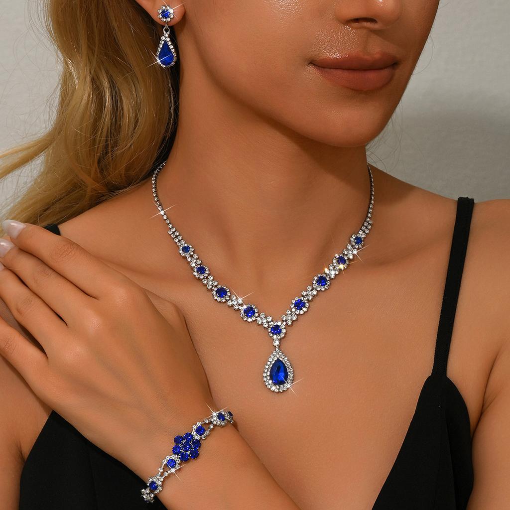 Women's Crystal Droplet Necklace Earrings for Wedding Evening Bride Jewelry Accessories