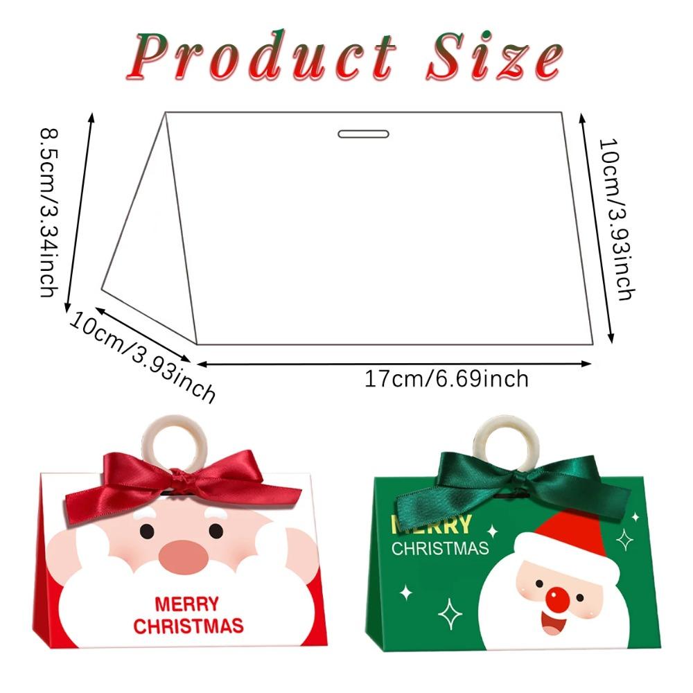 5PCS Merry Christmas Candy Boxes Bags Santa Claus Empty Christmas Eve Apple Boxes with Wooden Handle Kraft Paper Gift Box