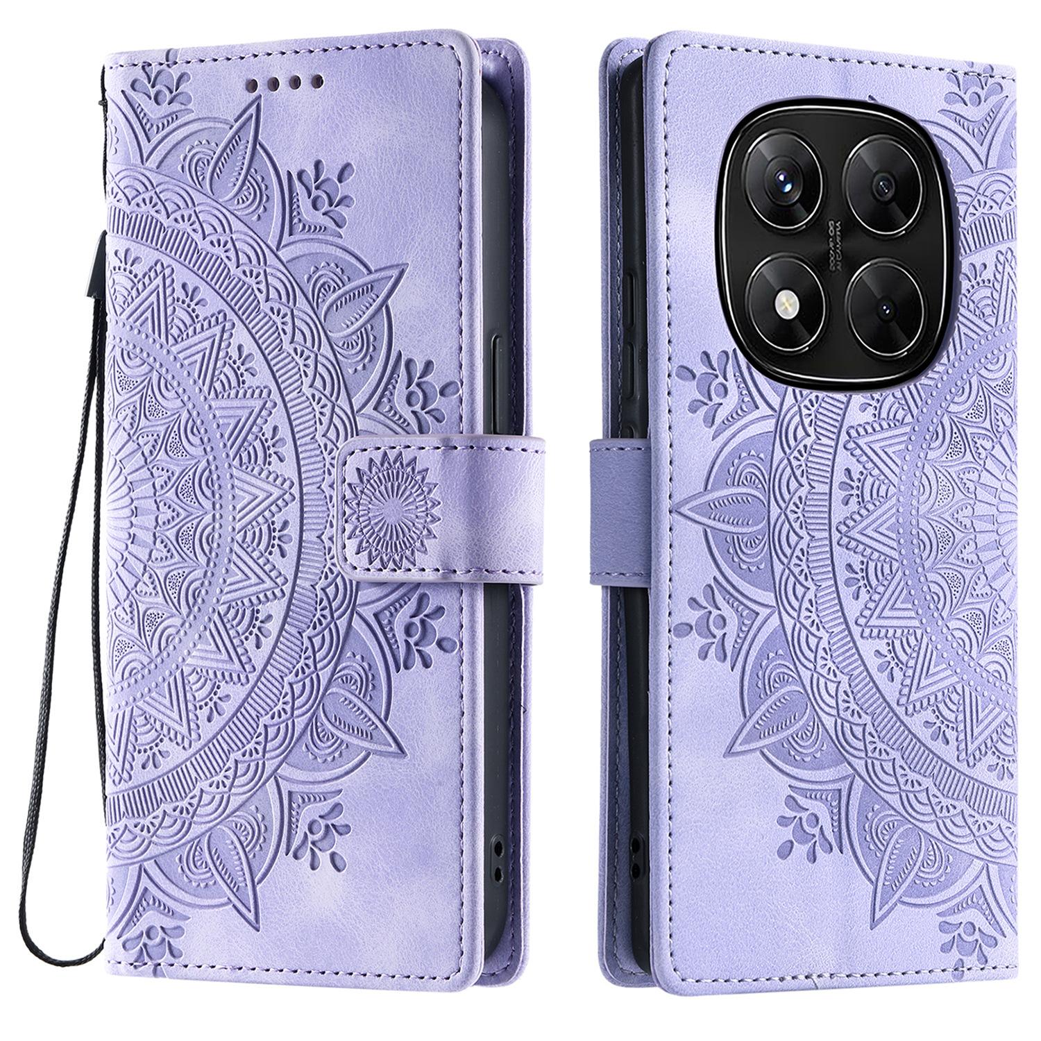 

For Xiaomi Redmi Note 14 Pro 5G Case Imprinted Totem Skin Feel Wallet Leather Phone Cover Purple