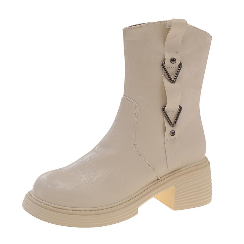 

Женские модные ботинки 2025 года, круглый носок, квадратный каблук, боковая молния, два варианта носки, женские ботинки в стиле ретро, универсальные, весенне-осенние одинарные ботинки 40 белый