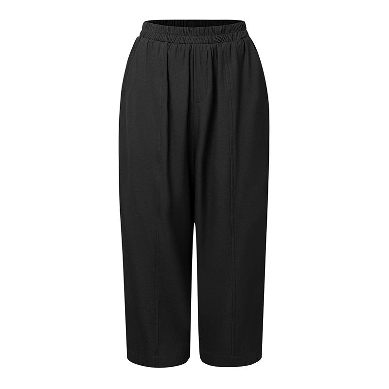 

ZANZEA Women Casual Elastic Waist Solid Color Loose Cropped Pants 2XL темно-серого