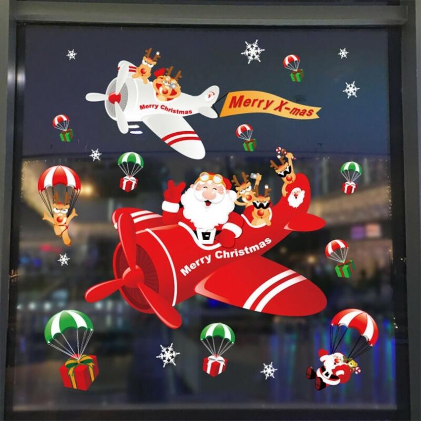 Adesivi per finestre di Babbo Natale Decalcomanie da muro di Natale rimovibili Home Shop Festival Art Sticker