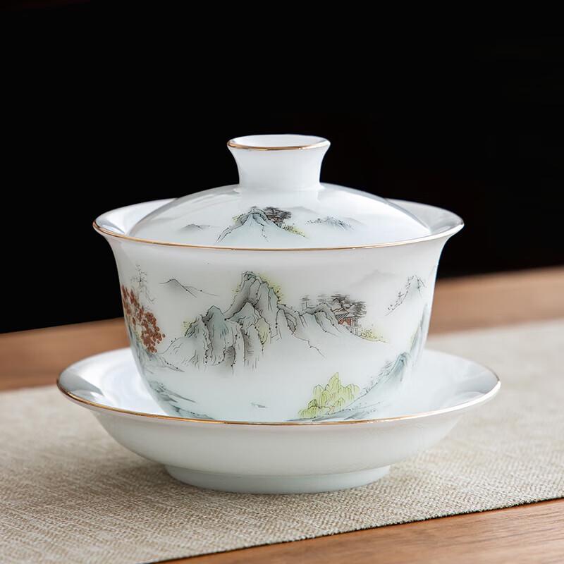 Gold-Inlaid Ice Jade Porcelain San Cai Gaiwan