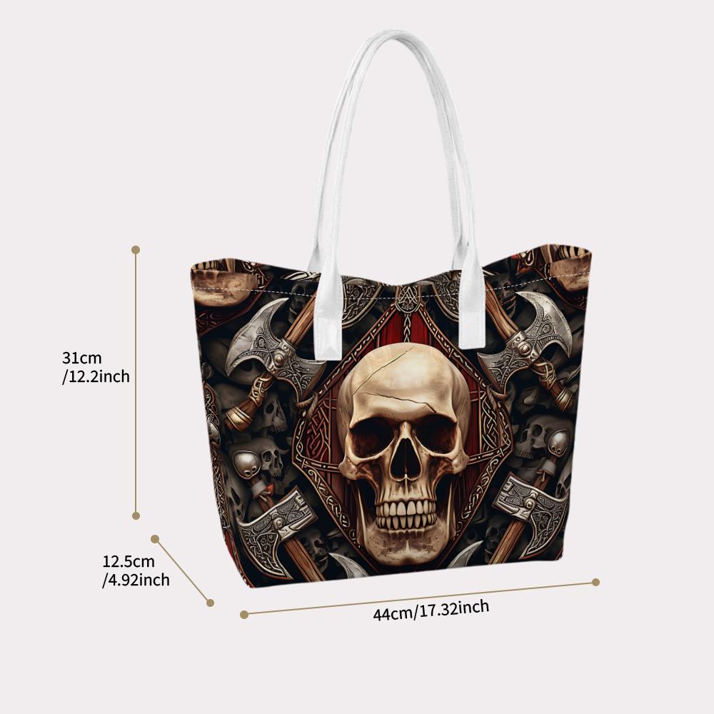 Viking Skull Print Tote Bag Gothic Shoulder Bag Streetwear Handbag