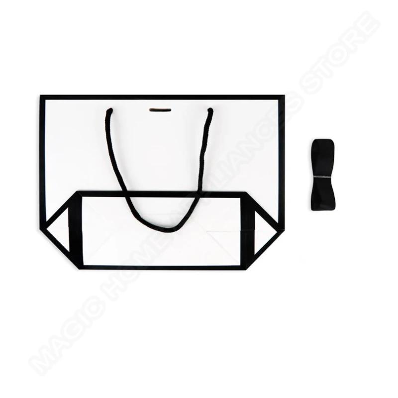 50pcs Ribbon Bow White Paper Tote Gift Bags with Handles Shopping Party Wedding Party Birthday Retail Bags