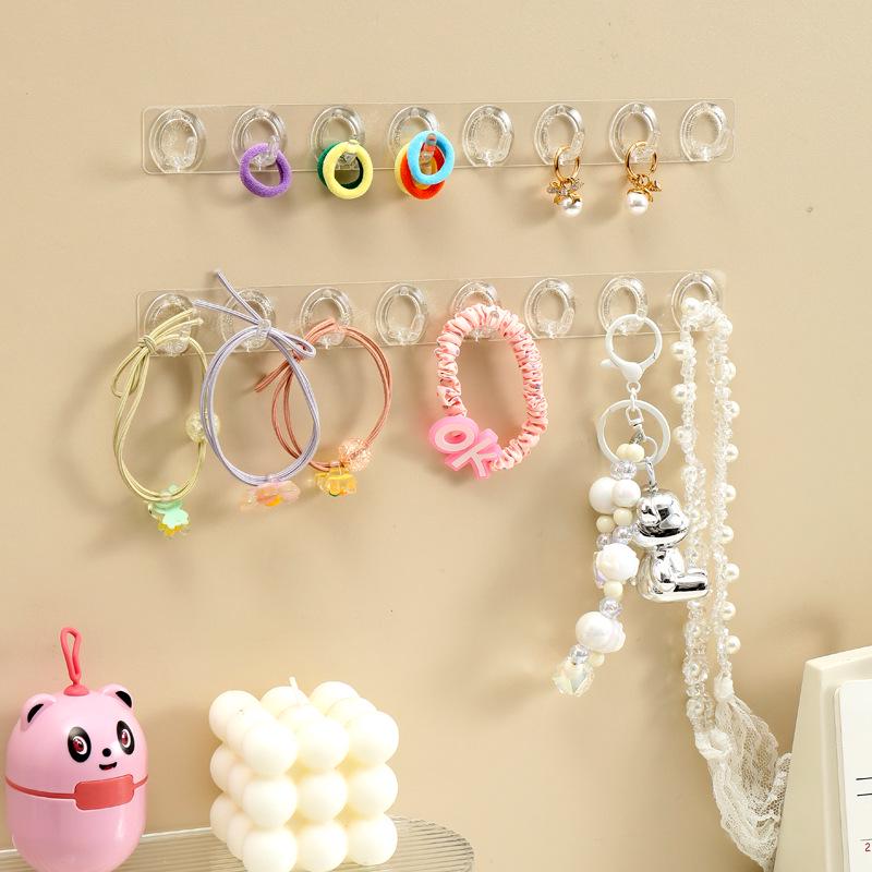 Wall-Mounted Transparent Jewelry & Hair Accessory Rack with Eight Hooks