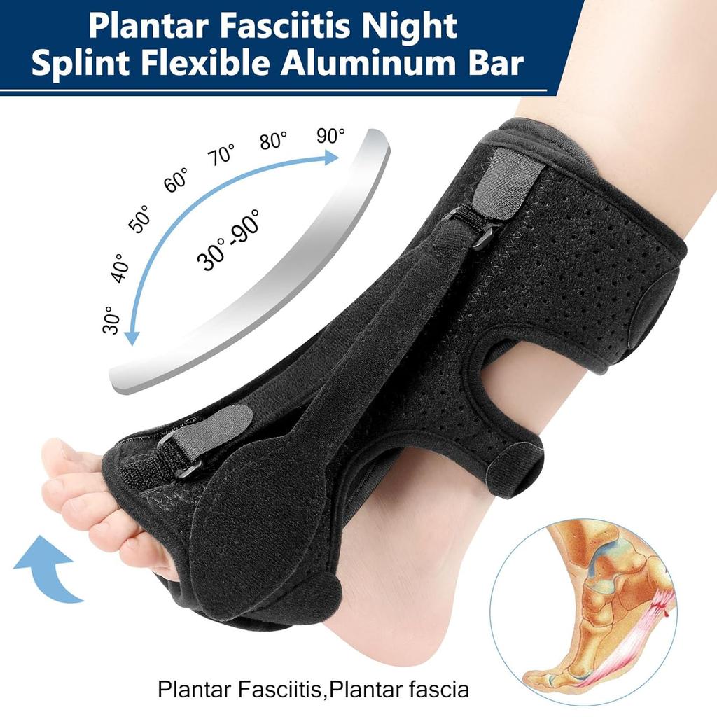 Plantar Fasciitis Night Splint, Plantar Fasciitis Relief Brace, 3 Adjustable Straps Relief Brace for Foot Drop, Achilles Tendonitis & Heel Pain - Day