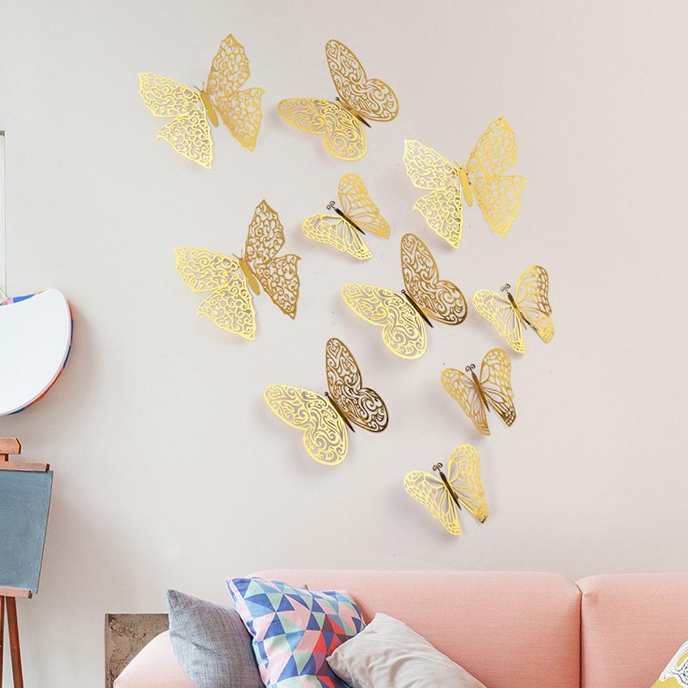 3D Metal Texture Hollow Simulation Three-Dimensional Butterfly Creative Design Wall Stickers Diy Home Double-Sided Tape