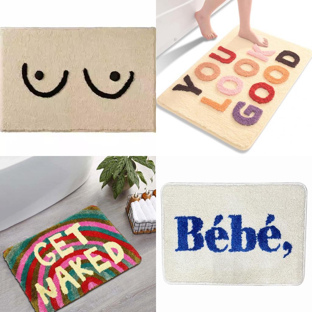 Modern Minimalist Polyester Letter Foot Mat With Absorbent Non Slip Surface For Bathroom Doorway