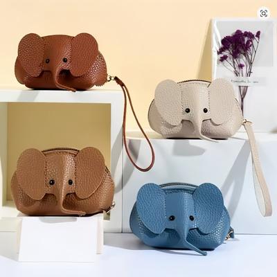 New Hot-selling Leather Baby Elephant Coin Purse, Women's Bag, Pendant, Creative Card Holder, Storage Lipstick Envelope, Zipper